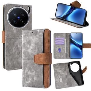 For vivo X200 Pro Color Stitching Skin Feel Leather RFID Blocking Phone Case(Grey)