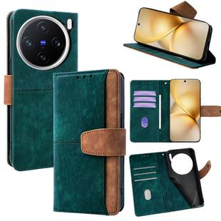 For vivo X200 Pro mini Color Stitching Skin Feel Leather RFID Blocking Phone Case(Green)