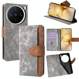 For vivo X200 Pro mini Color Stitching Skin Feel Leather RFID Blocking Phone Case(Grey)