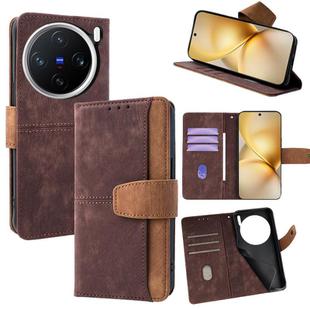 For vivo X200 Color Stitching Skin Feel Leather RFID Blocking Phone Case(Brown)