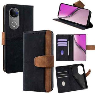 For vivo V50 5G Color Stitching Skin Feel Leather RFID Blocking Phone Case(Black)