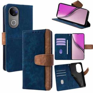 For vivo V50 5G Color Stitching Skin Feel Leather RFID Blocking Phone Case(Blue)