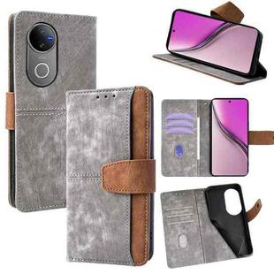For vivo V50 5G Color Stitching Skin Feel Leather RFID Blocking Phone Case(Grey)