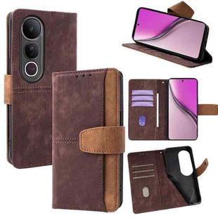 For vivo V50 Lite 5G Color Stitching Skin Feel Leather RFID Blocking Phone Case(Brown)