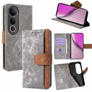 For vivo V50 Lite 5G Color Stitching Skin Feel Leather RFID Blocking Phone Case(Grey)