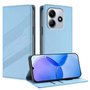 For Redmi Note 14 4G 163.25mm Embossed Multi-functional Wallet Retro Leather Phone Case(Light Blue)
