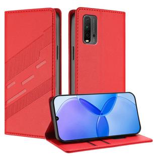 For Redmi 9T Embossed Multi-functional Wallet Retro Leather Phone Case(Red)
