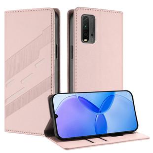 For Redmi 9T Embossed Multi-functional Wallet Retro Leather Phone Case(Pink)