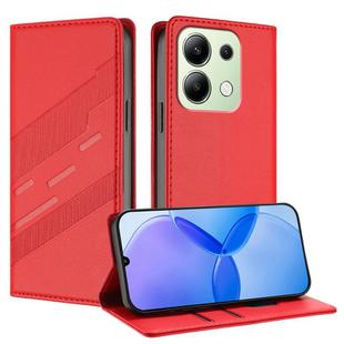 For Redmi Note 13 4G Embossed Multi-functional Wallet Retro Leather Phone Case(Red)