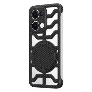For OPPO Reno13 Global Hollow Carbon Fiber Rotating Bracket MagSafe Phone Case(Black)