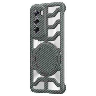For OPPO Reno12 Global Hollow Carbon Fiber Rotating Bracket MagSafe Phone Case(Grey)