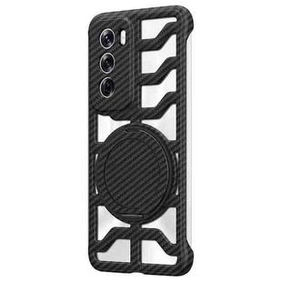 For OPPO Reno12 Global Hollow Carbon Fiber Rotating Bracket MagSafe Phone Case(Black)