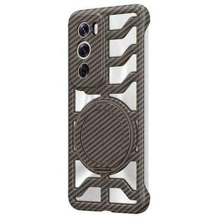 For OPPO Reno12 Pro Global Hollow Carbon Fiber Rotating Bracket MagSafe Phone Case(Gold)