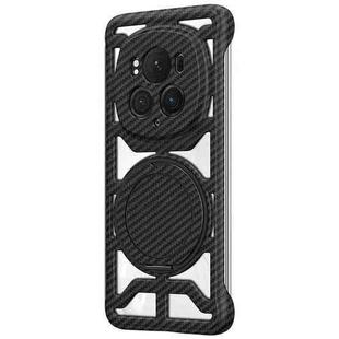 For Honor Magic6 Pro Hollow Carbon Fiber Rotating Bracket MagSafe Phone Case(Black)