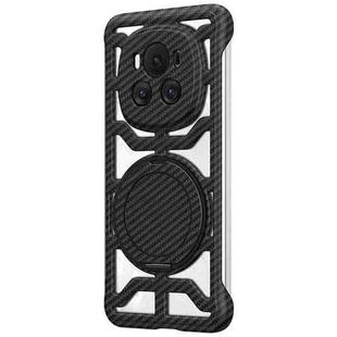 For Honor Magic6 Hollow Carbon Fiber Rotating Bracket MagSafe Phone Case(Black)