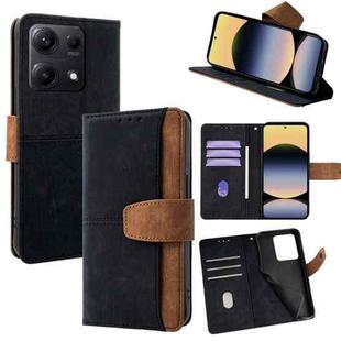 For Redmi Note 14S 4G Color Stitching Skin Feel Leather RFID Blocking Phone Case(Black)