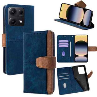 For Redmi Note 14S 4G Color Stitching Skin Feel Leather RFID Blocking Phone Case(Blue)