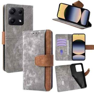 For Redmi Note 14S 4G Color Stitching Skin Feel Leather RFID Blocking Phone Case(Grey)