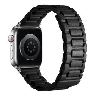 For Apple Watch 42mm / 41mm / 40mm / 38mm I-shaped Three-piece Leather Magnetic Watch Band(Black)