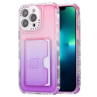 For iPhone 13 Pro Max Gradient Color TPU + PC Card Slot Full Coverage Phone Case(Pink Purple)