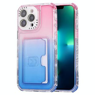 For iPhone 13 Pro Max Gradient Color TPU + PC Card Slot Full Coverage Phone Case(Pink Blue)