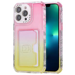 For iPhone 13 Pro Max Gradient Color TPU + PC Card Slot Full Coverage Phone Case(Pink Yellow)