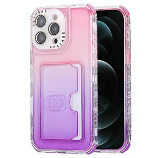 For iPhone 12 Pro Max Gradient Color TPU + PC Card Slot Full Coverage Phone Case(Pink Purple)