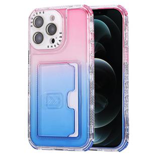 For iPhone 12 Pro Max Gradient Color TPU + PC Card Slot Full Coverage Phone Case(Pink Blue)