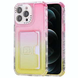 For iPhone 12 Pro Max Gradient Color TPU + PC Card Slot Full Coverage Phone Case(Pink Yellow)