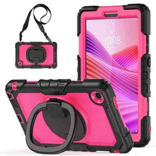 For Lenovo Tab One / K9 TB305FU 2025 D Type Silicone Hybrid PC Tablet Case with Handle Holder(Rose Red PC)
