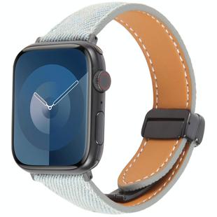 For Apple Watch 42mm / 41mm / 40mm / 38mm Folding Magnetic Buckle Denim Leather Watch Band(Light Blue)