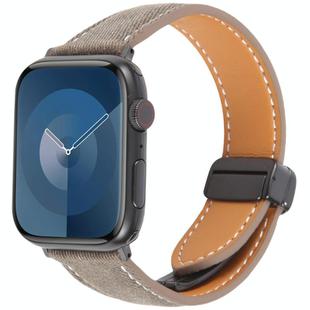 For Apple Watch 42mm / 41mm / 40mm / 38mm Folding Magnetic Buckle Denim Leather Watch Band(Light Brown)