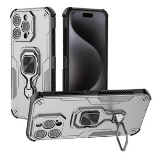 For iPhone 15 Pro Max Metal Kickstand TPU Hybrid PC Phone Case(Grey)