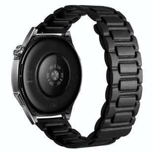 22mm I-shaped Three-piece Leather Magnetic Watch Band(Black)
