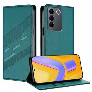For vivo V27e 4G Global Embossed Multi-functional Wallet Retro Leather Phone Case(Dark Green)