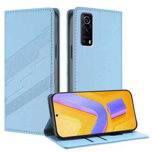 For vivo Y72 5G India Embossed Multi-functional Wallet Retro Leather Phone Case(Light Blue)