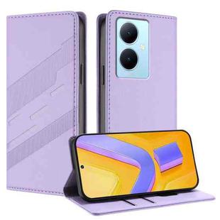 For vivo Y78+ 5G Global Embossed Multi-functional Wallet Retro Leather Phone Case(Light Purple)