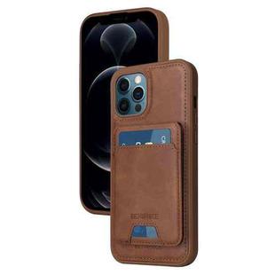 For iPhone 12 Pro Max BETOPNICE Vertical Flip Detachable MagSafe Wallet Phone Case(Brown)