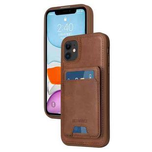 For iPhone 11 BETOPNICE Vertical Flip Detachable MagSafe Wallet Phone Case(Brown)