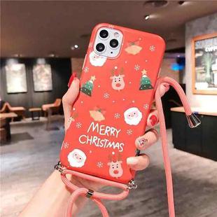 For iPhone 11 Christmas Cartoon Frosted Soft Protective Case with Rope(Red Little Elk)