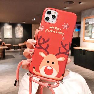 For iPhone 11 Pro Christmas Cartoon Frosted Soft Protective Case with Rope(Red Big Elk)