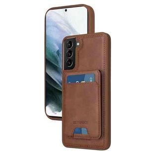 For Samsung Galaxy S21+ 5G BETOPNICE Vertical Flip Detachable MagSafe Wallet Phone Case(Brown)