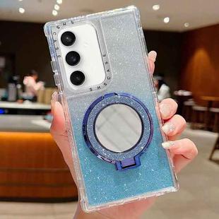 For Samsung Galaxy S23 FE Mirror Holder Glitterr MagSafe Phone Case(Blue)