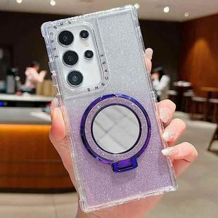 For Samsung Galaxy S23 Ultra Mirror Holder Glitterr MagSafe Phone Case(Purple)