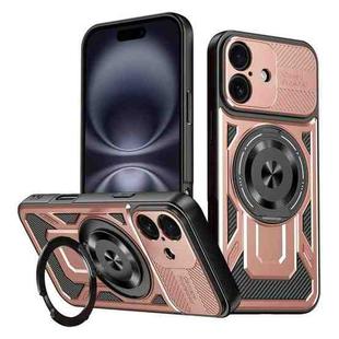 For iPhone 16 Armor Rotating Holder MagSafe Phone Case(Rose Gold)