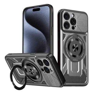 For iPhone 15 Pro Max Armor Rotating Holder MagSafe Phone Case(Grey)