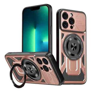 For iPhone 13 Pro Max Armor Rotating Holder MagSafe Phone Case(Rose Gold)