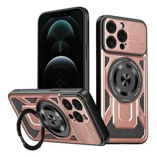For iPhone 12 Pro Max Armor Rotating Holder MagSafe Phone Case(Rose Gold)