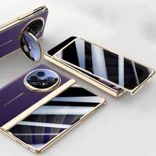 For OPPO Find N5 Integrated Privacy Electroplating Leather Hinge Lens Holder Phone Case(Purple)