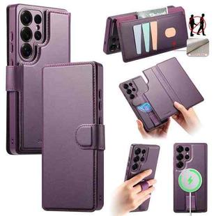 For Samsung Galaxy S25 Ultra 5G CaseNeo Finger Grip Strap MagSafe Leather Phone Case(Purple)